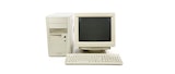 A mid-90’s era computer, monitor, and keyboard.